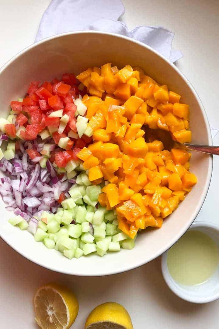mango salsa chopped ingredients.