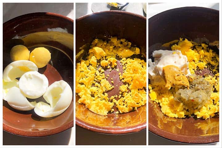 Hard boiled eggs process steps for classic Tuna Salad