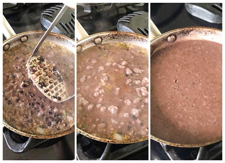 mashing-black-beans-step-and-cooking-down.