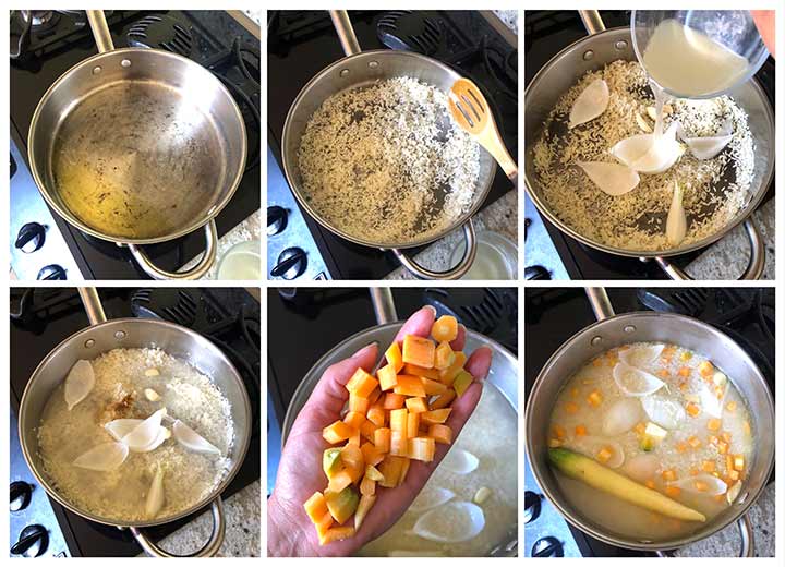 Mexican White Rice steps in 6 prep steps pictured.