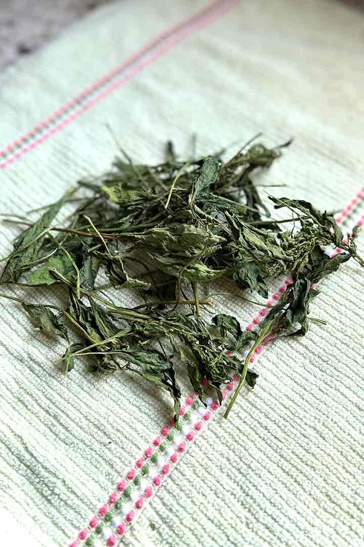 dry epazote on a kitchen towel