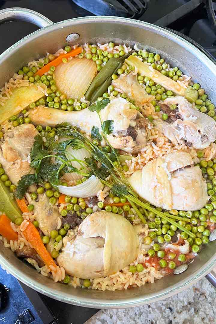 Mexican style Arroz con Pollo Mexican post cooking pot.