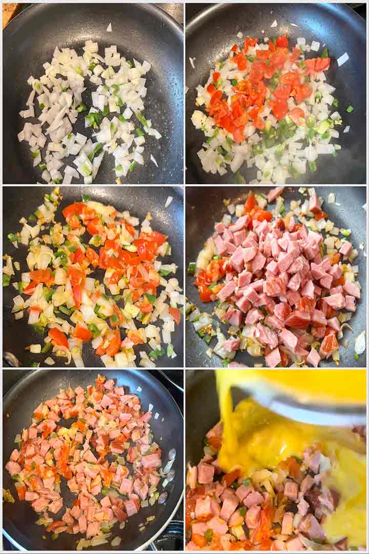 process steps to make hearty leftover  Ham in six photo steps.