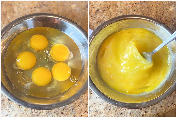 whole eggs to whisk for scramble before cooking.