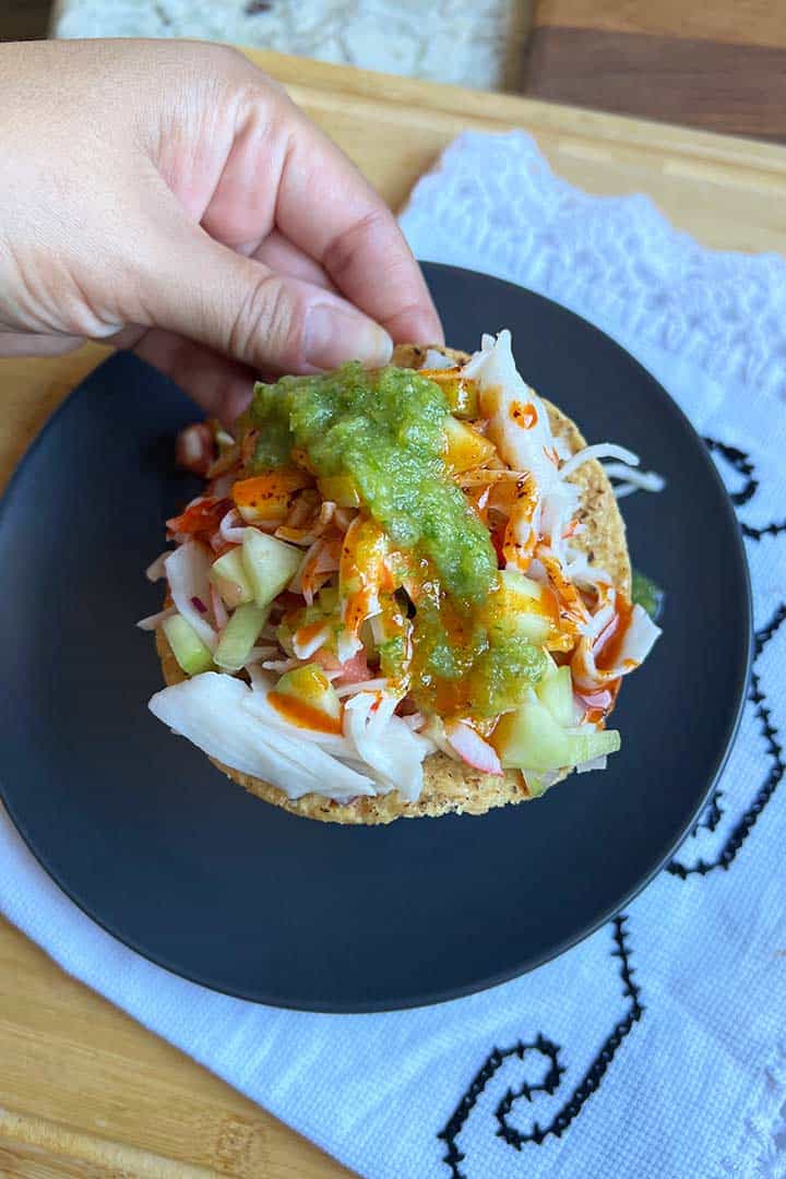 Crab-Ceviche-Tostada-with-green-salsa.