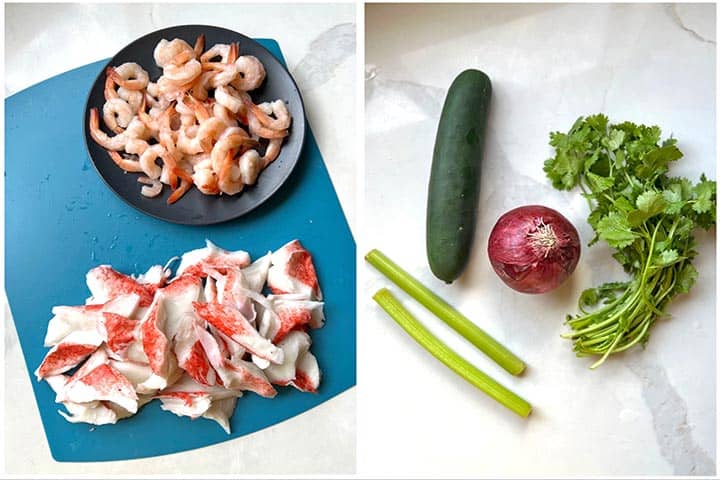 Fresh Ingredients to make Seafood cocktail Mexicano style.