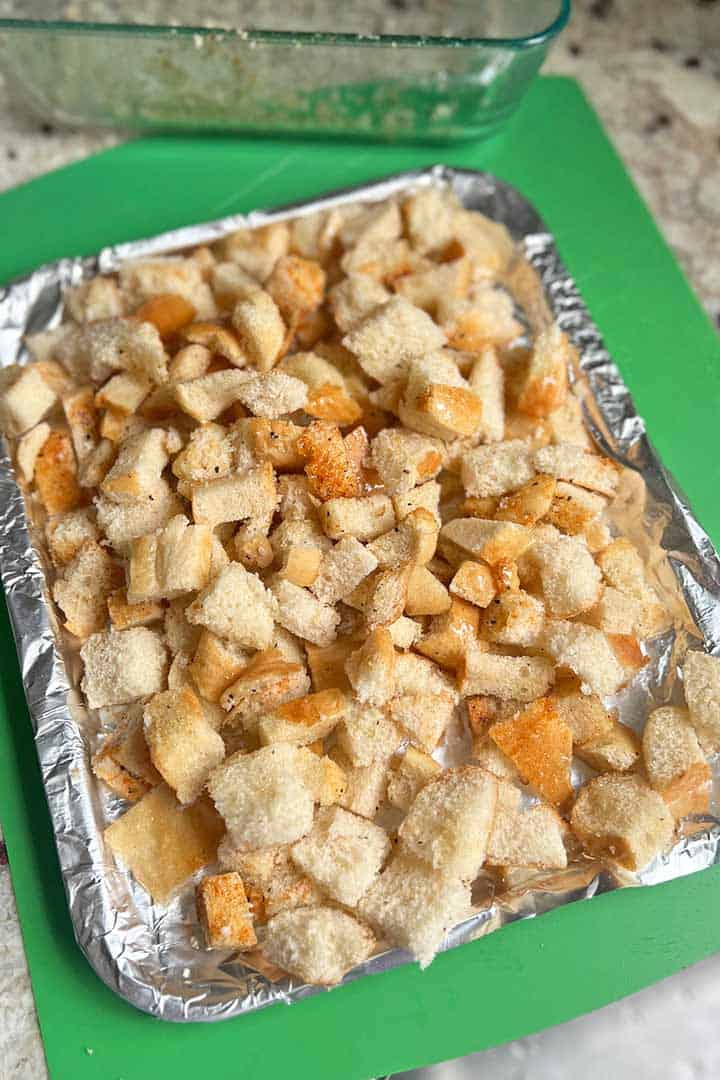 before baking croutons