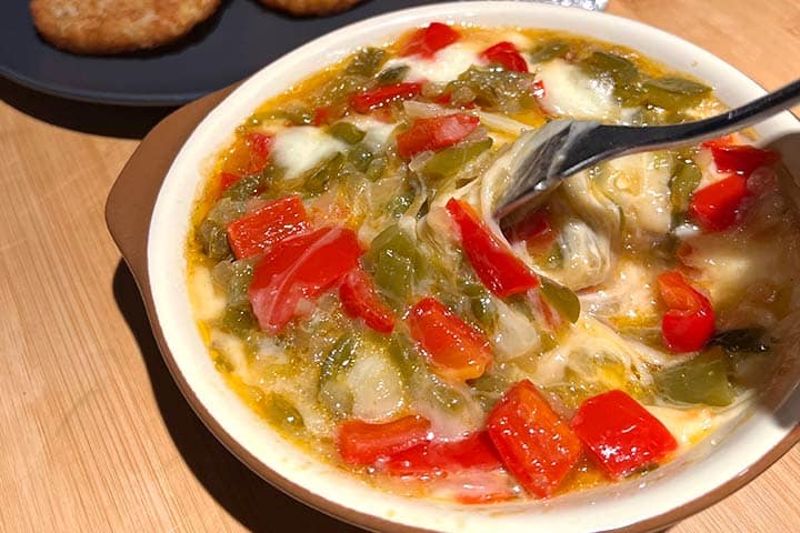 After baking Fundido in small baking dish.