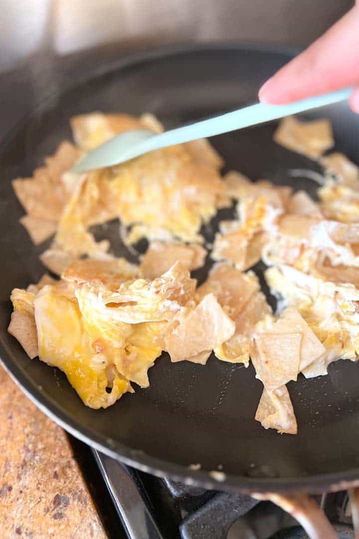 After scrambling eggs and tortillas together.