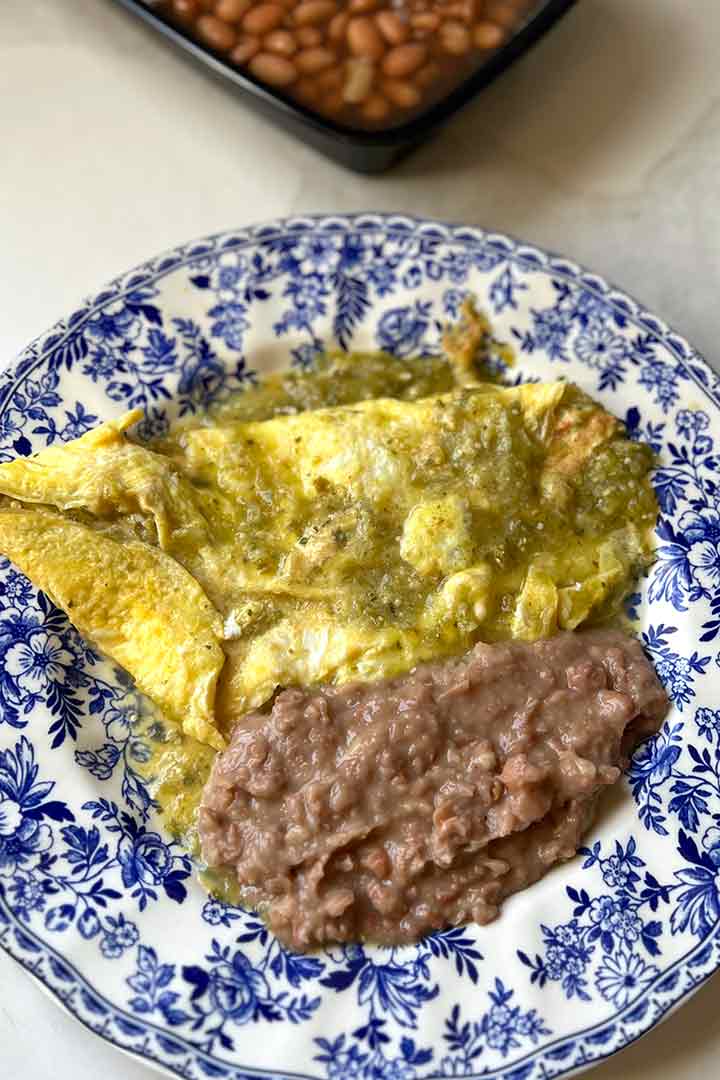 refried beans with Mexican Breakfast eggs plate.