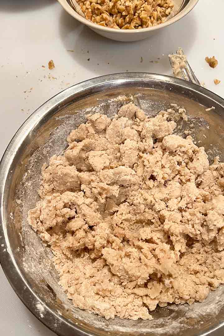 The texture of the mixed dough in a bowl.