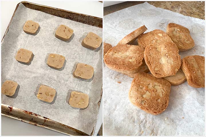 the cookies before and after baking in the oven.