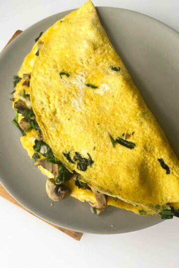 Spinach and Mushroom Omelette recipe on a plate.