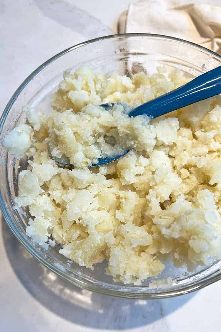 Plain potatocrumble for taco de papa filling in a bowl.